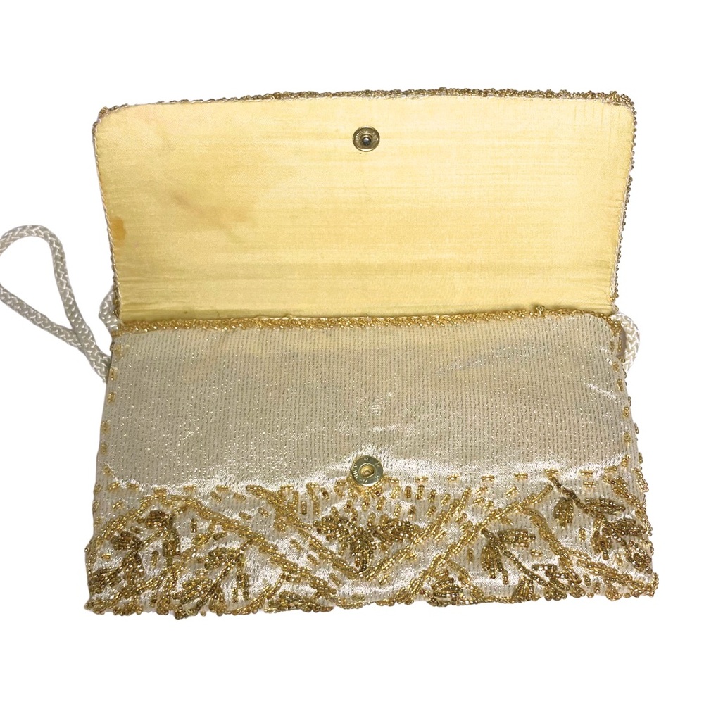 Vtg Formal Gold Beaded Art Deco Large Envelope Clutch Shoulder Strap Prom Bag - Picture 5 of 11